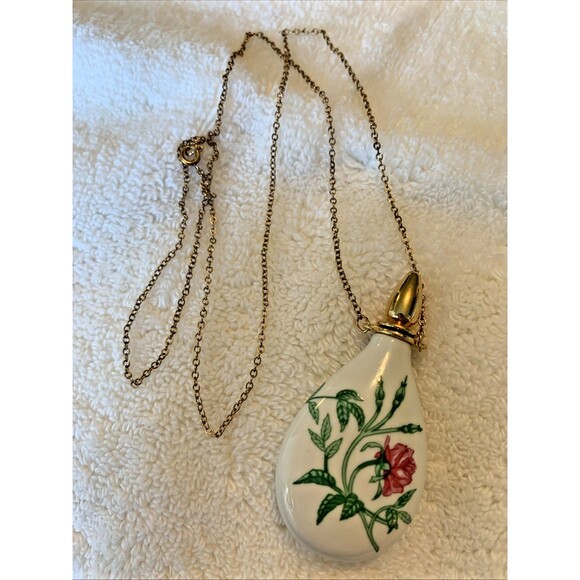 Vintage Franklin Porcelain Perfume Teardrop Pendant Necklace 1/20 12K GF Chain - Picture 3 of 12